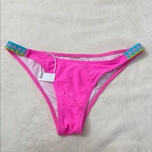 SHEIN Bright Pink Bikini Bottom with Multicolor Trim